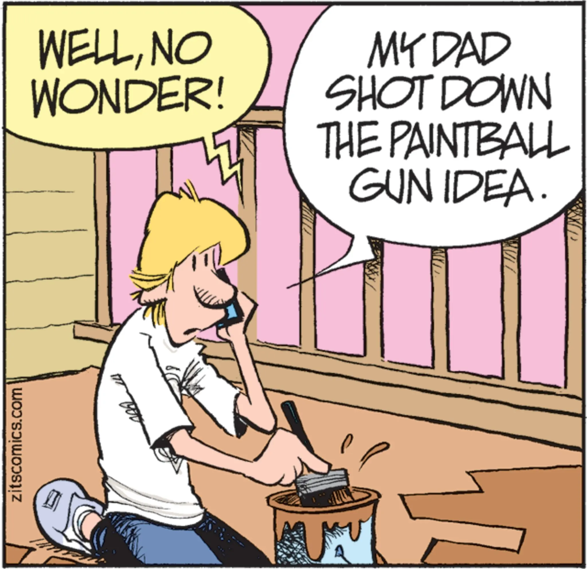 Animation OCR: zitscomics.com WELLNO WONDER! MY DAD SHOT DOWN THE PAINTBALL GUN IDEA. P zitscomics.com WELLNO WONDER ! MY DAD SHOT DOWN THE PAINTBALL GUN IDEA . P