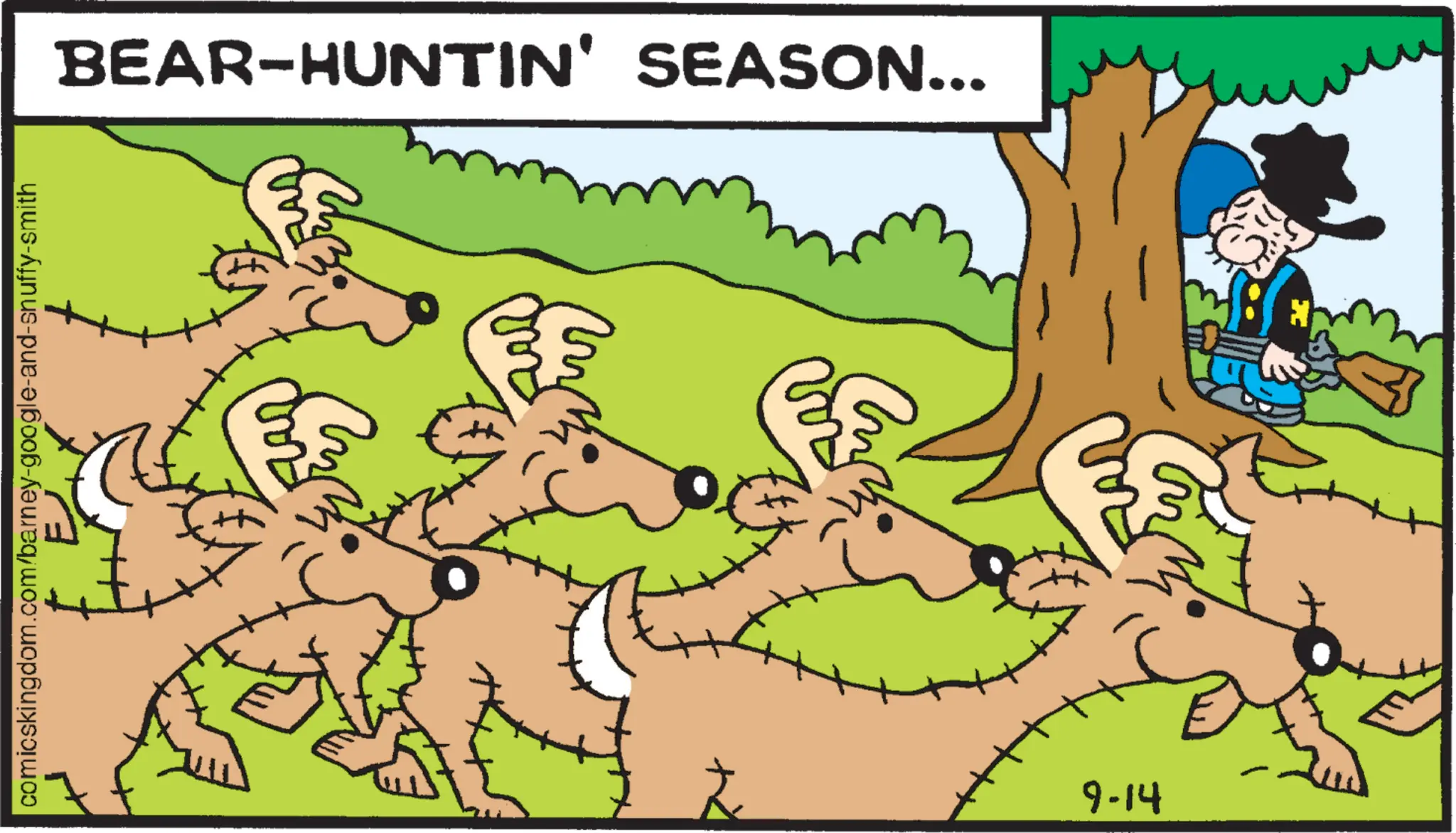 Fictional character OCR: comicskingdom.com/barney-google-and-snuffy-smith 9-14 BEAR-HUNTIN' SEASON... ???? ? comicskingdom.com/barney-google-and-snuffy-smith 9-14 BEAR - HUNTIN ' SEASON ... ???? ?