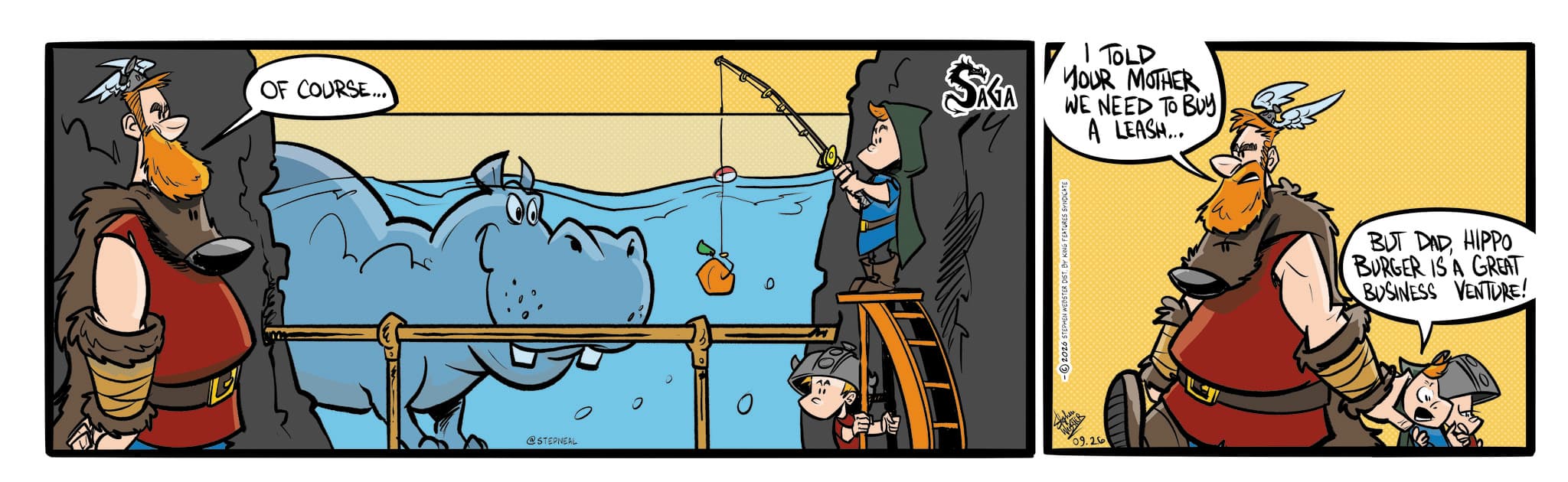 Fictional character OCR: OF COURSE... D @STEPNEAL 0 AA SKA I TOLD YOUR MOTHER WE NEED TO BUY A LEASH... -2026 STEPHEN WEBST 09.26 BUT DADHIPPO BURGER IS A GREAT BUSINESS VENTURE! OF COURSE ... D @STEPNEAL 0 AA SKA I TOLD YOUR MOTHER WE NEED TO BUY A LEASH ... -2026 STEPHEN WEBST 09.26 BUT DADHIPPO BURGER IS A GREAT BUSINESS VENTURE !